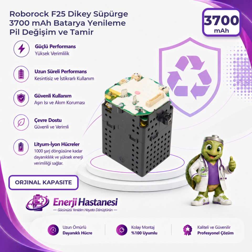 Roborock F25 Dikey Süpürge 3700 mAh Batarya Yenileme Pil Değişim ve Tamir