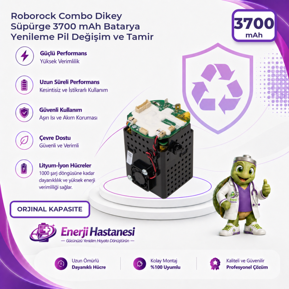 Roborock Combo Dikey Süpürge 3700 mAh Batarya Yenileme Pil Değişim ve Tamir