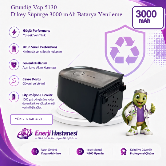 Grundig Vcp 5130 Dikey Süpürge 3000 mAh Batarya Yenileme
