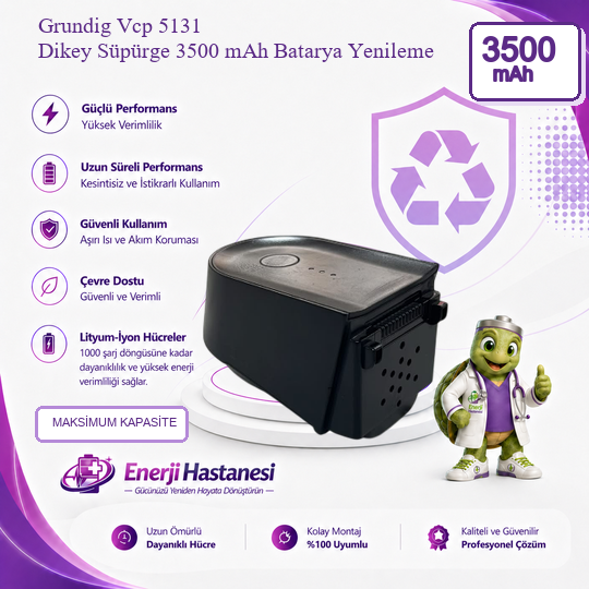 Grundig Vcp 5131 Dikey Süpürge 3500 mAh Batarya Yenileme
