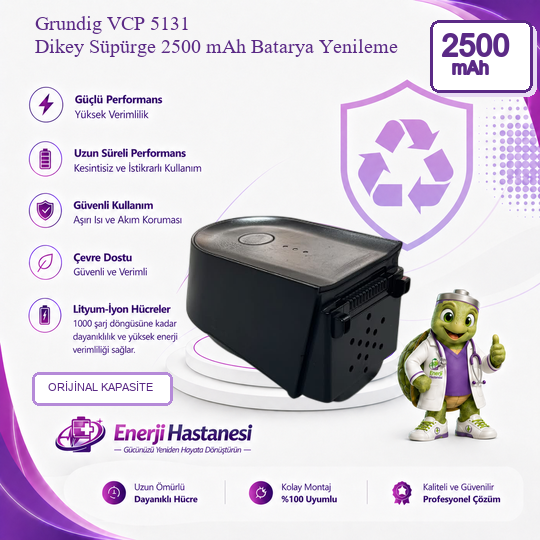Grundig VCP 5131 Dikey Süpürge 2500 mAh Batarya Yenileme