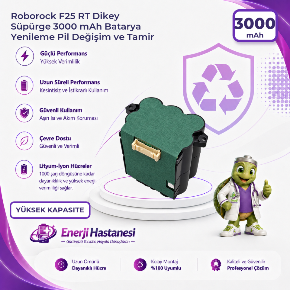 Roborock F25 RT Dikey Süpürge 3000 mAh Batarya Yenileme Pil Değişim ve Tamir