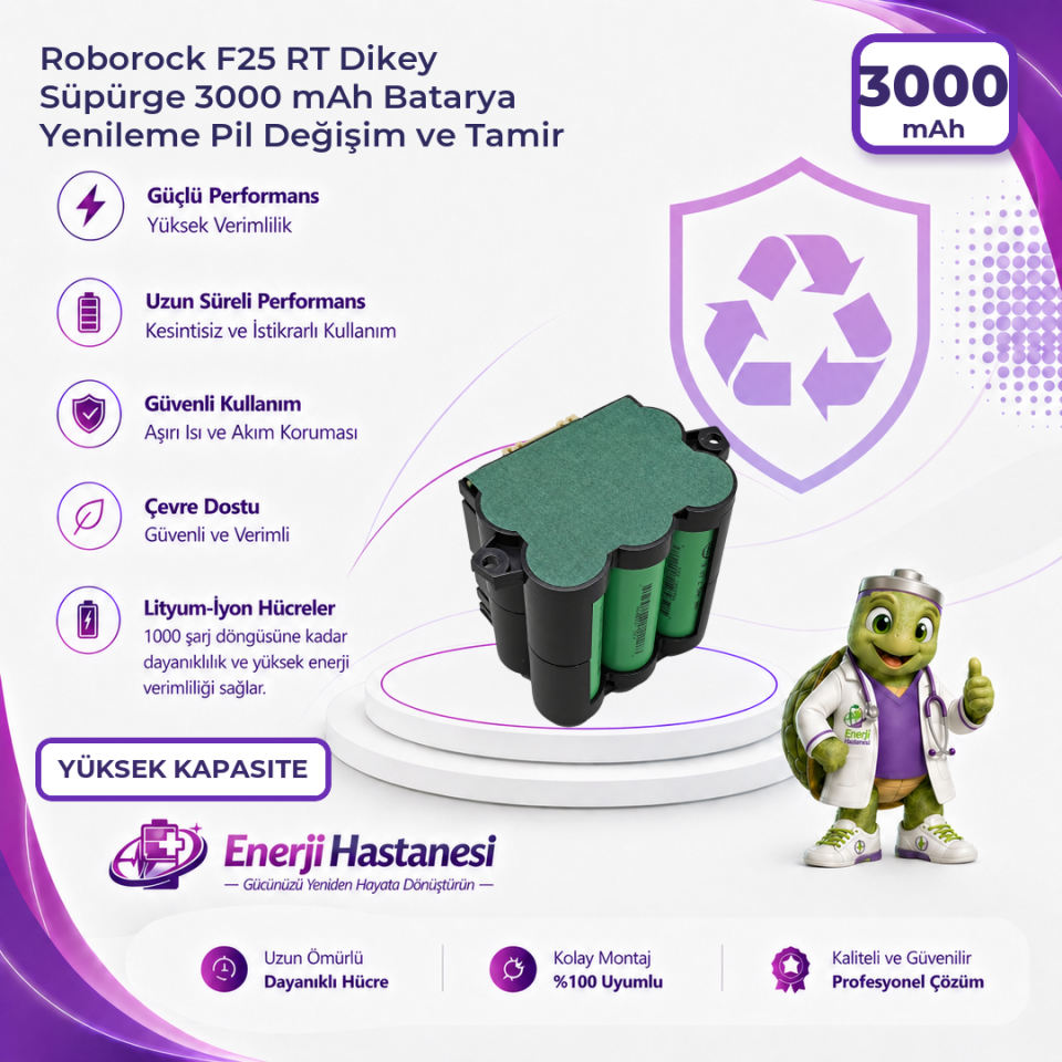 Roborock F25 RT Dikey Süpürge 3000 mAh Batarya Yenileme Pil Değişim ve Tamir