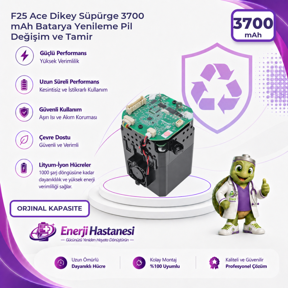 F25 Ace Dikey Süpürge 3700 mAh Batarya Yenileme Pil Değişim ve Tamir