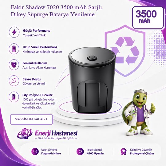 Fakir Shadow 7020 Şarjlı Dikey Süpürge 3500 mAh Batarya Yenileme