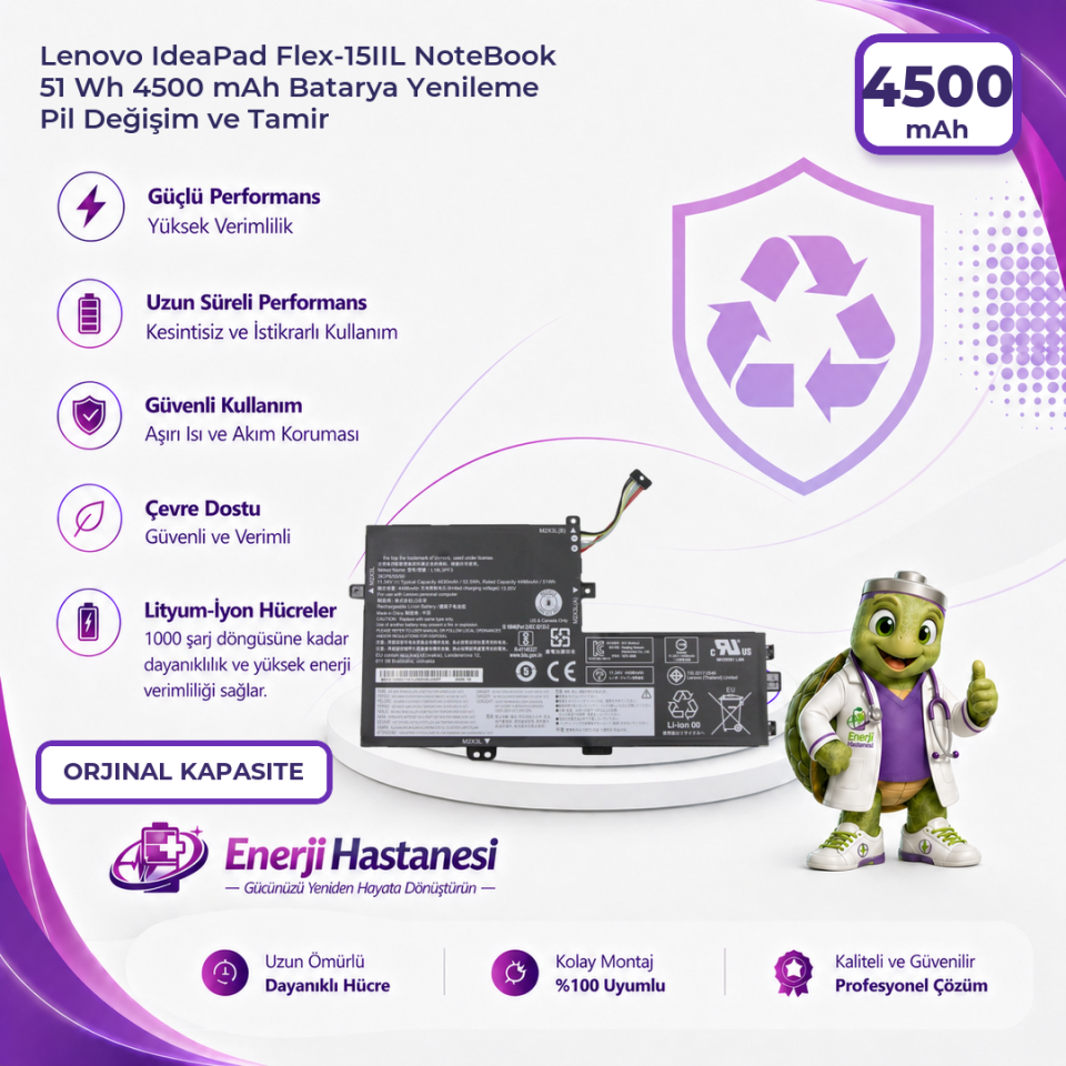 Lenovo IdeaPad Flex-15IIL NoteBook 51 Wh 4500 mAh Batarya Yenileme Pil Değişim ve Tamir