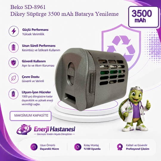 Beko SD-8961 Dikey Süpürge 3500 mAh Batarya Yenileme
