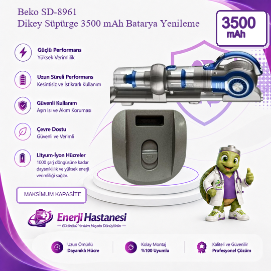 Beko SD-8961 Dikey Süpürge 3500 mAh Batarya Yenileme