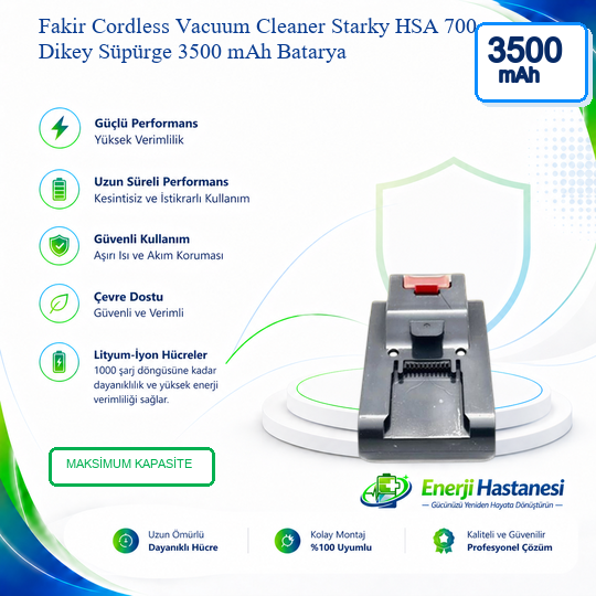 Fakir Cordless Vacuum Cleaner Starky HSA 700 Dikey Süpürge 3500 mAh Batarya