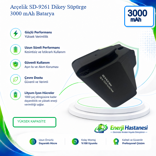 Arçelik SD-9261 Dikey Süpürge 3000 mAh Batarya