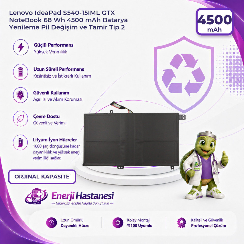 Lenovo IdeaPad S540-15IML GTX NoteBook 68 Wh 4500 mAh Batarya Yenileme Pil Değişim ve Tamir Tip 2