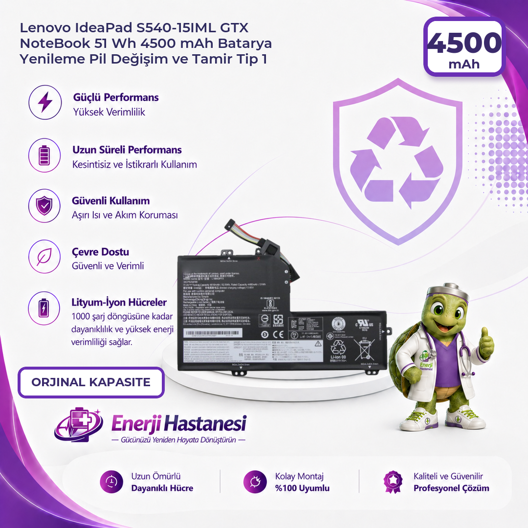 Lenovo IdeaPad S540-15IML GTX NoteBook 51 Wh 4500 mAh Batarya Yenileme Pil Değişim ve Tamir Tip 1