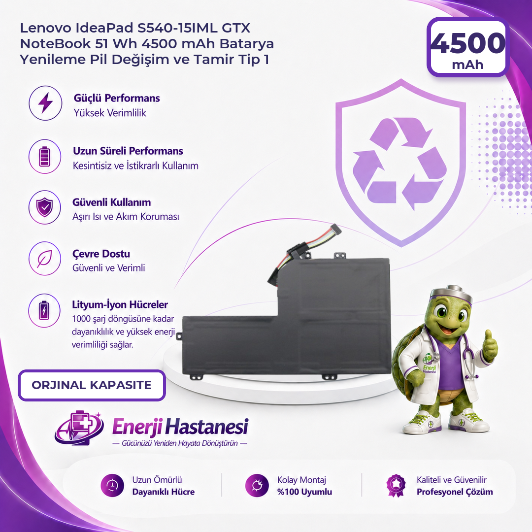 Lenovo IdeaPad S540-15IML GTX NoteBook 51 Wh 4500 mAh Batarya Yenileme Pil Değişim ve Tamir Tip 1