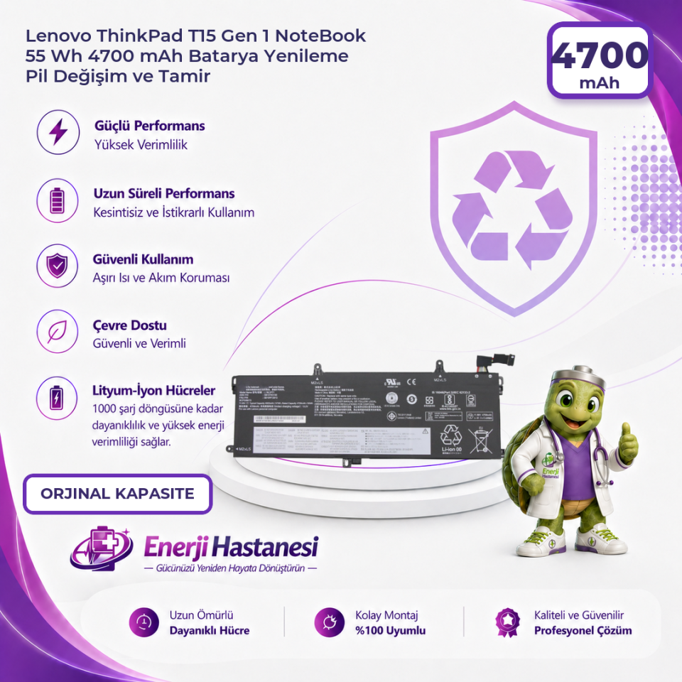 Lenovo ThinkPad T15 Gen 1 NoteBook 55 Wh 4700 mAh Batarya Yenileme Pil Değişim ve Tamir