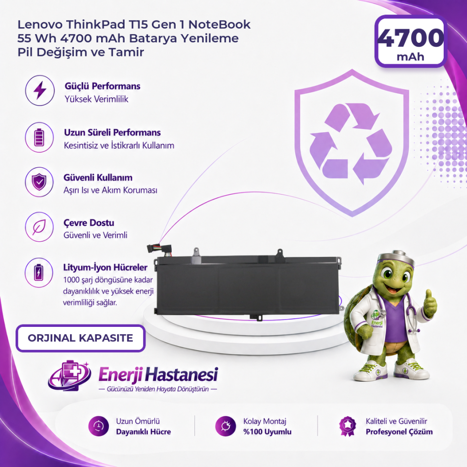 Lenovo ThinkPad T15 Gen 1 NoteBook 55 Wh 4700 mAh Batarya Yenileme Pil Değişim ve Tamir