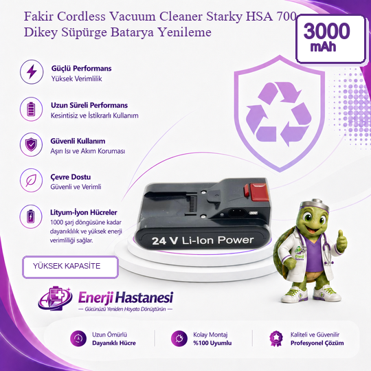 Fakir Cordless Vacuum Cleaner Starky HSA 700 Dikey Süpürge 3000 mAh Batarya Yenileme
