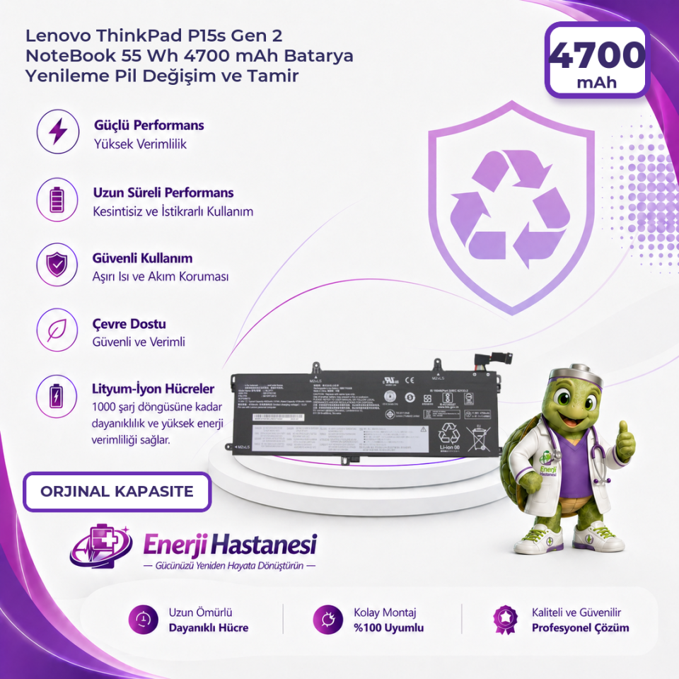 Lenovo ThinkPad P15s Gen 2 NoteBook 55 Wh 4700 mAh Batarya Yenileme Pil Değişim ve Tamir