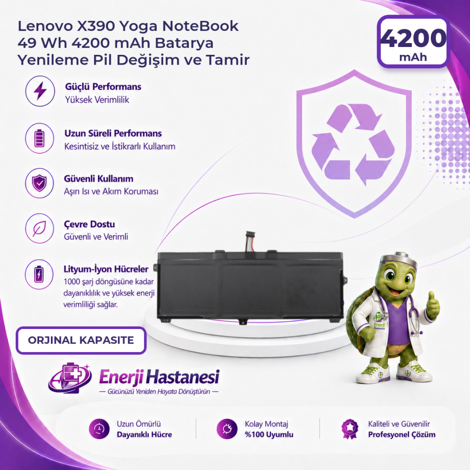 Lenovo X390 Yoga NoteBook 49 Wh 4200 mAh Batarya Yenileme Pil Değişim ve Tamir
