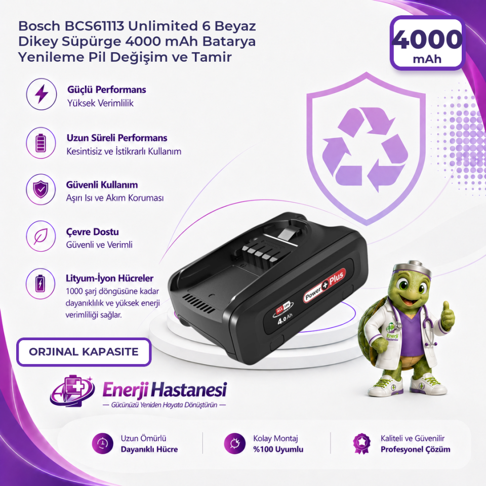 Bosch BCS61113 Unlimited 6 Beyaz Dikey Süpürge 4000 mAh Batarya Yenileme Pil Değişim ve Tamir