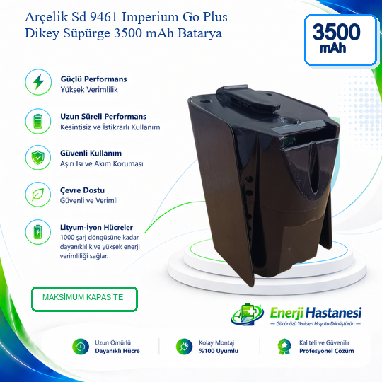 Arçelik Sd 9461 Imperium Go Plus Dikey Süpürge 3500 mAh Batarya