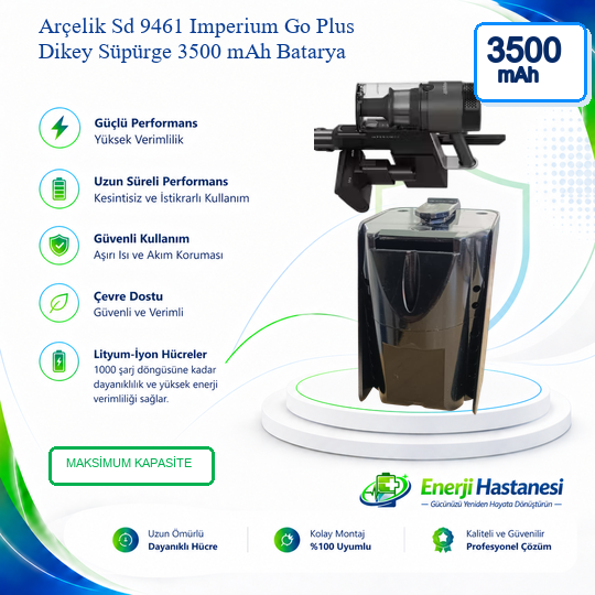 Arçelik Sd 9461 Imperium Go Plus Dikey Süpürge 3500 mAh Batarya