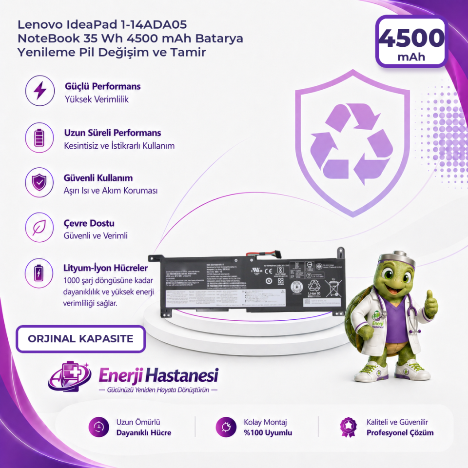 Lenovo IdeaPad 1-14ADA05 NoteBook 35 Wh 4500 mAh Batarya Yenileme Pil Değişim ve Tamir