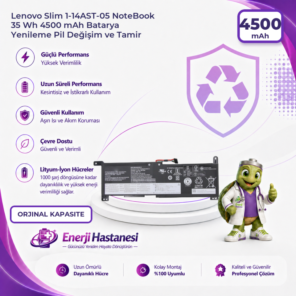 Lenovo Slim 1-14AST-05 NoteBook 35 Wh 4500 mAh Batarya Yenileme Pil Değişim ve Tamir
