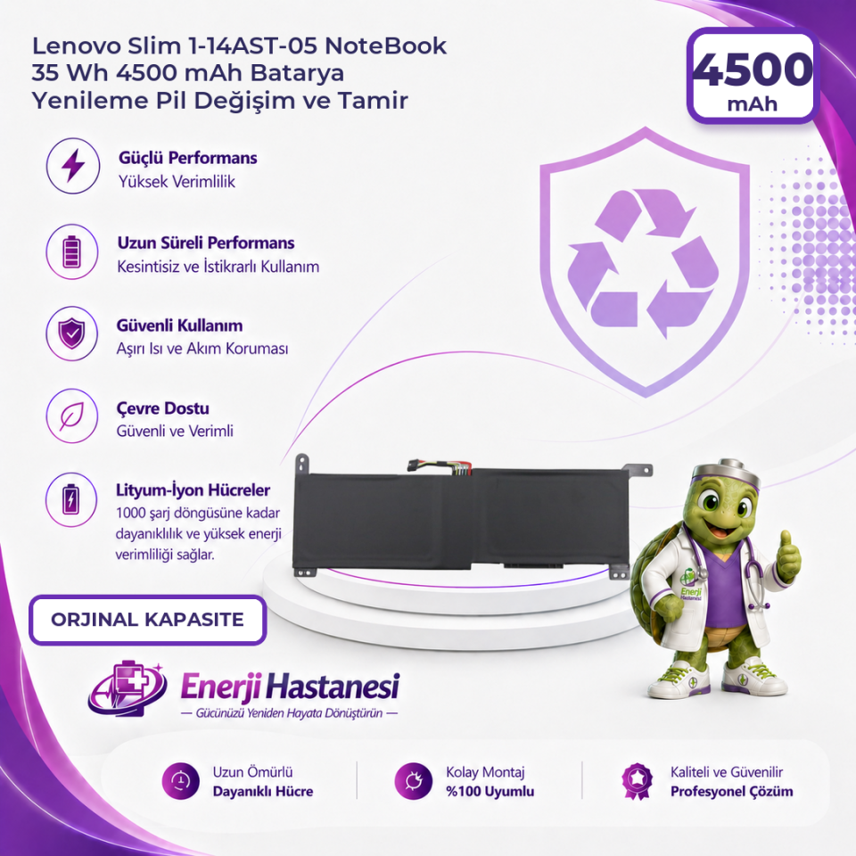 Lenovo Slim 1-14AST-05 NoteBook 35 Wh 4500 mAh Batarya Yenileme Pil Değişim ve Tamir