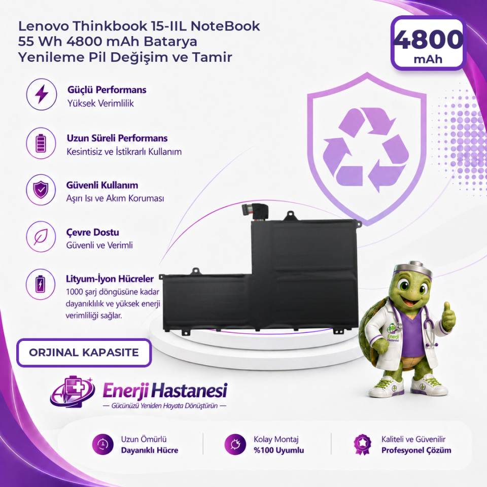 Lenovo Thinkbook 15-IIL NoteBook 55 Wh 4800 mAh Batarya Yenileme Pil Değişim ve Tamir
