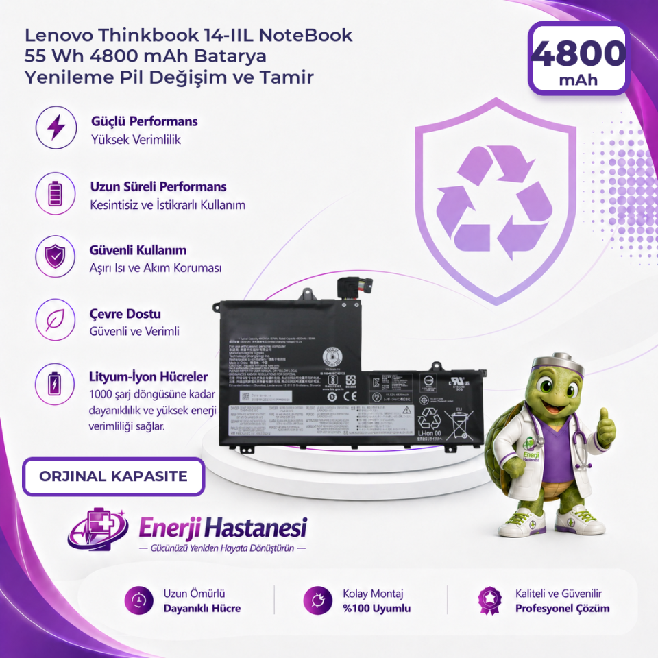 Lenovo Thinkbook 14-IIL NoteBook 55 Wh 4800 mAh Batarya Yenileme Pil Değişim ve Tamir
