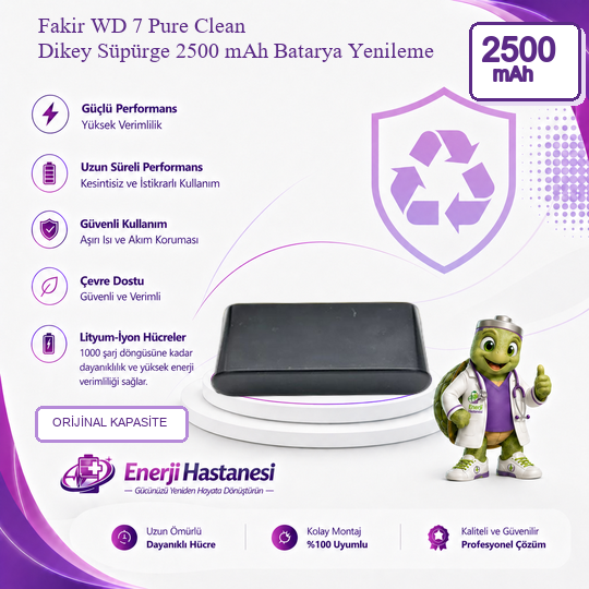 Fakir WD 7 Pure Clean Dikey Süpürge 2500 mAh Batarya Yenileme