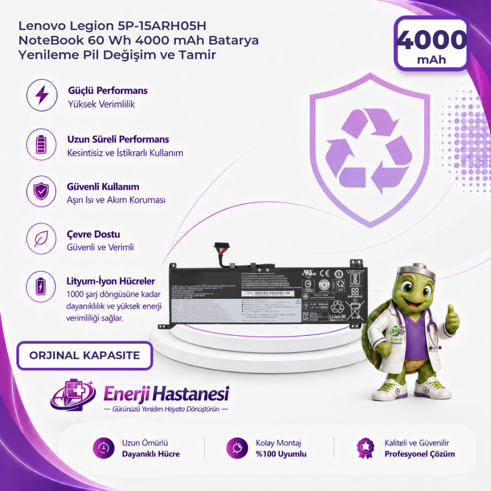 Lenovo Legion 5P-15ARH05H NoteBook 60 Wh 4000 mAh Batarya Yenileme Pil Değişim ve Tamir