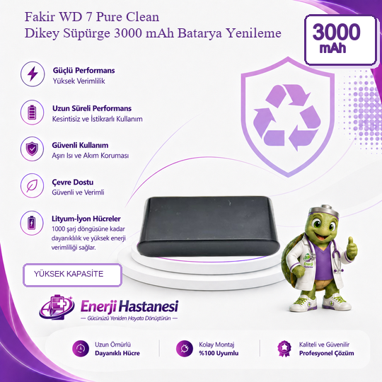 Fakir WD 7 Pure Clean Dikey Süpürge 3000 mAh Batarya Yenileme