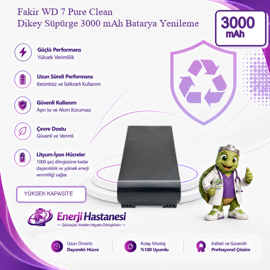 Fakir WD 7 Pure Clean Dikey Süpürge 3000 mAh Batarya Yenileme