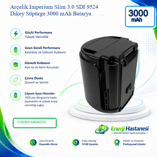Arçelik Imperium Slim 3.0 SDI 9524 Dikey Süpürge 3000 mAh Batarya