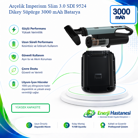 Arçelik Imperium Slim 3.0 SDI 9524 Dikey Süpürge 3000 mAh Batarya