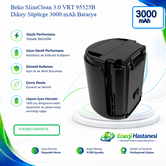 Beko SlimClean 3.0 VRT 95525B Dikey Süpürge 3000 mAh Batarya