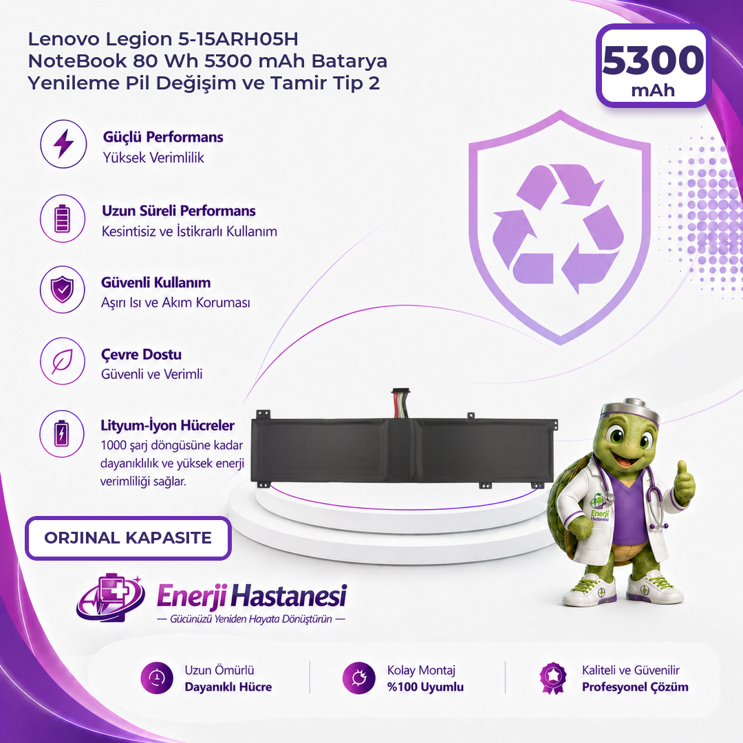 Lenovo Legion 5-15ARH05H NoteBook 80 Wh 5300 mAh Batarya Yenileme Pil Değişim ve Tamir Tip 2