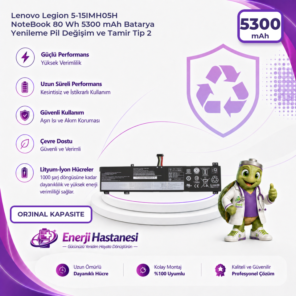 Lenovo Legion 5-15IMH05H NoteBook 80 Wh 5300 mAh Batarya Yenileme Pil Değişim ve Tamir Tip 2