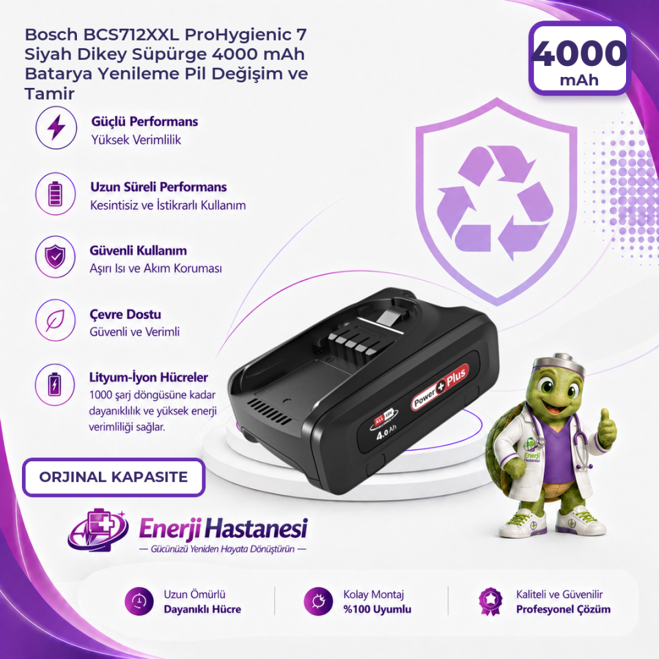 Bosch BCS712XXL ProHygienic 7 Siyah Dikey Süpürge 4000 mAh Batarya Yenileme Pil Değişim ve Tamir
