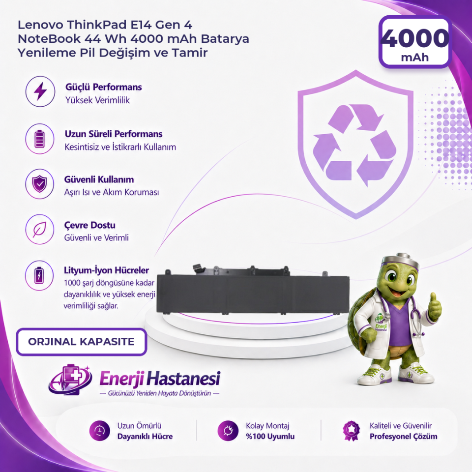 Lenovo ThinkPad E14 Gen 4 NoteBook 44 Wh 4000 mAh Batarya Yenileme Pil Değişim ve Tamir