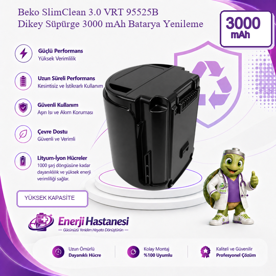Beko SlimClean 3.0 VRT 95525B Dikey Süpürge 3000 mAh Batarya Yenileme
