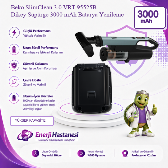 Beko SlimClean 3.0 VRT 95525B Dikey Süpürge 3000 mAh Batarya Yenileme