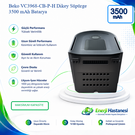 Beko VC3968-CB-P-H Dikey Süpürge 3500 mAh Batarya