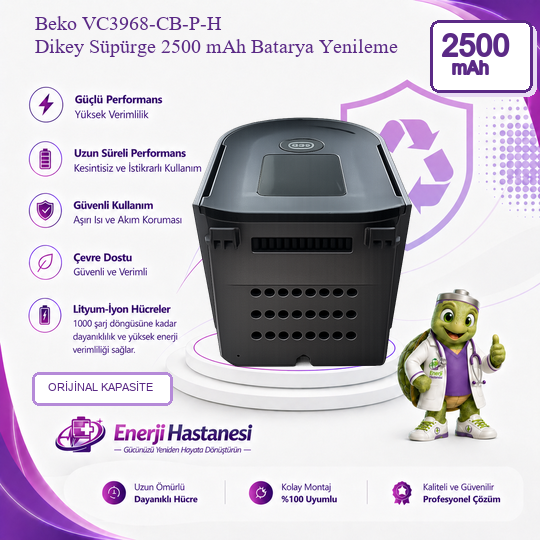 Beko VC3968-CB-P-H Dikey Süpürge 2500 mAh Batarya Yenileme