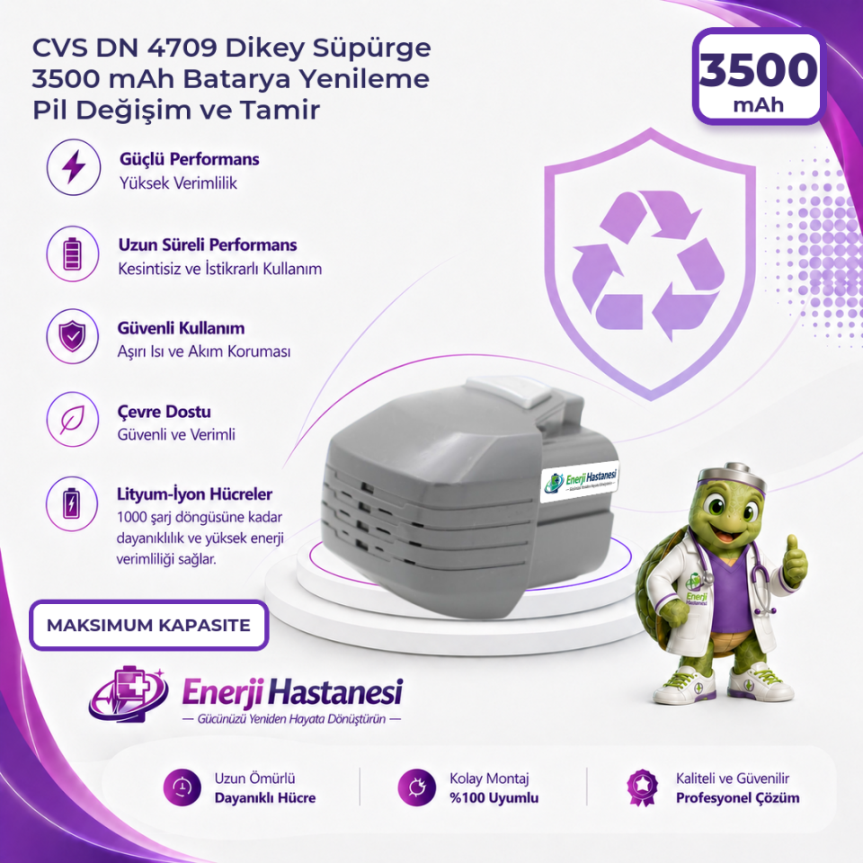 CVS DN 4709 Dikey Süpürge 3500 mAh Batarya Yenileme Pil Değişim ve Tamir