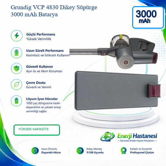 Grundig VCP 4830 Dikey Süpürge 3000 mAh Batarya