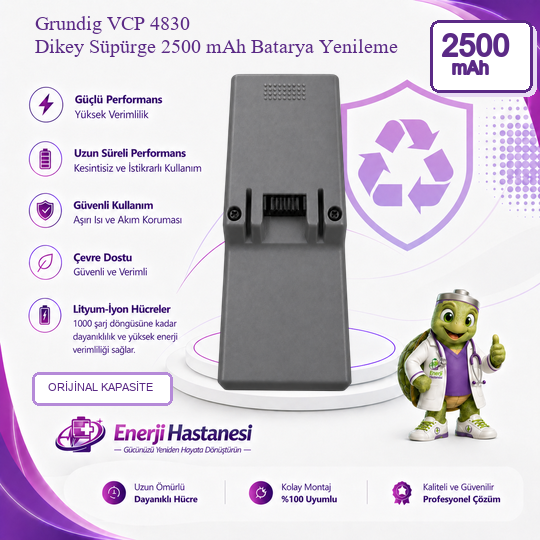 Grundig VCP 4830 Dikey Süpürge 2500 mAh Batarya Yenileme