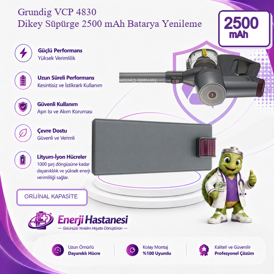 Grundig VCP 4830 Dikey Süpürge 2500 mAh Batarya Yenileme