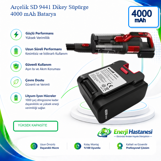 Arçelik SD 9441 4000 Mah Şarjlı Dikey Süpürge Bataryası